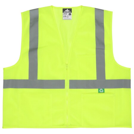 Mcr Safety Hi-Vis Safety Vest XL Class 2 U Back, , Zipper 3 Pockets RVCL2MLZXL